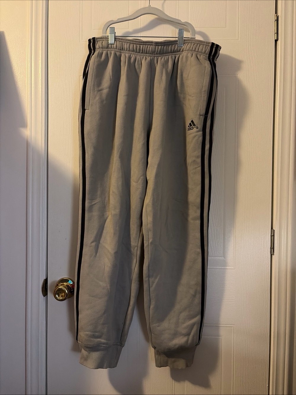 Men's Adidas Gray L Sweatpants & Joggers with Black Stripes
